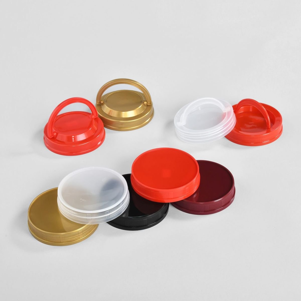 Red, gold and clear caps