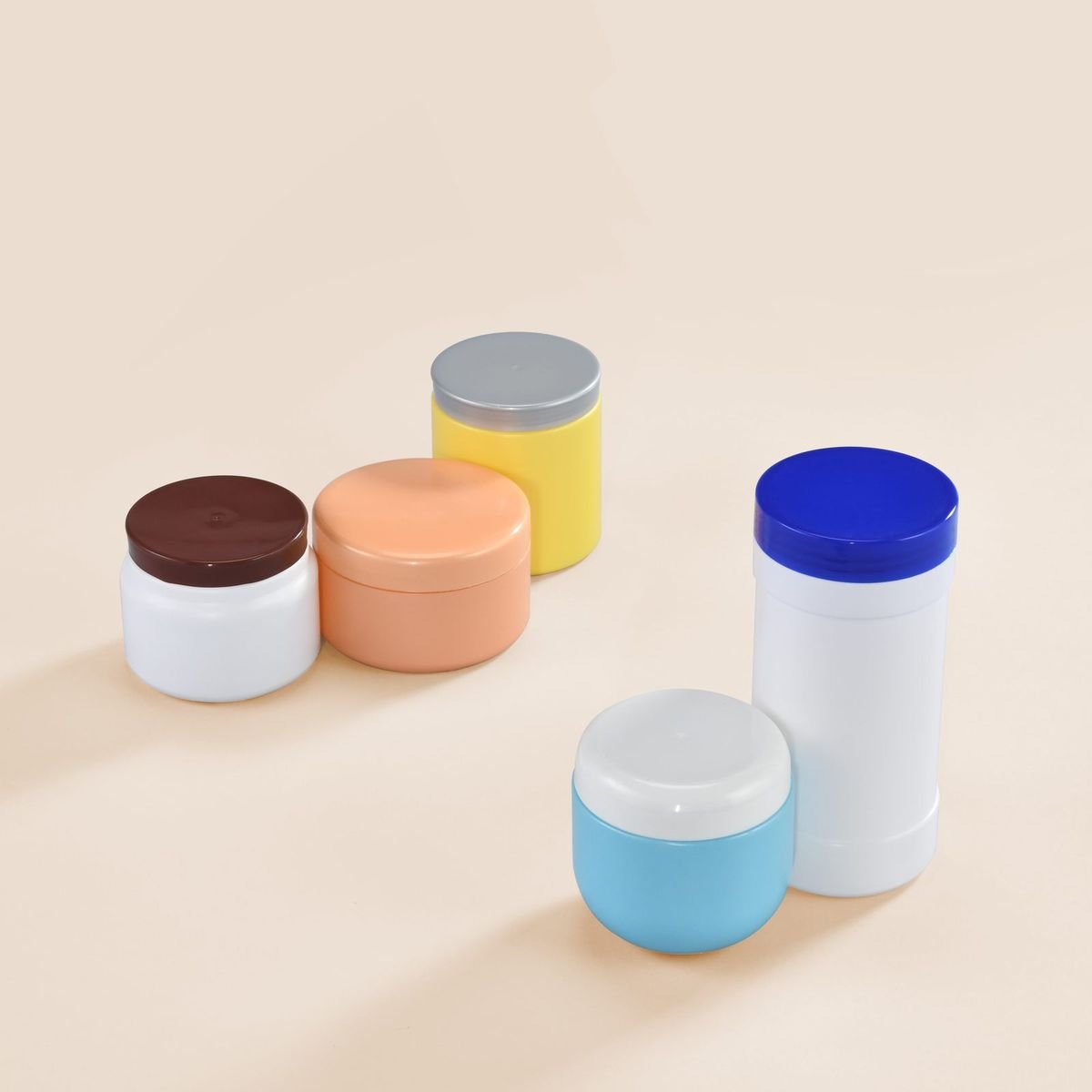 Coloured HDPE jars ready for printing